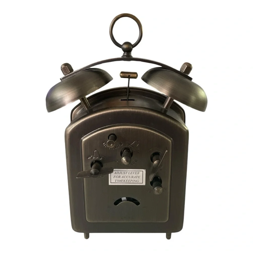 Bulova Holgate Mechanical Twin Bell Alarm Clock B8128 Antique Bronze Vintage